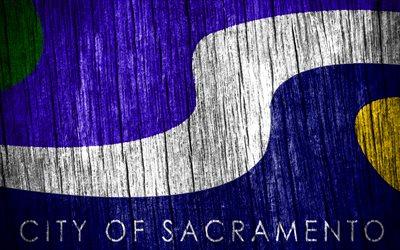 4k, sacramenton lippu, amerikkalaiset kaupungit, day of sacramento, usa, puiset rakenneliput, sacramento, kalifornian osavaltio, kalifornian kaupungit, yhdysvaltain kaupungit, sacramento california