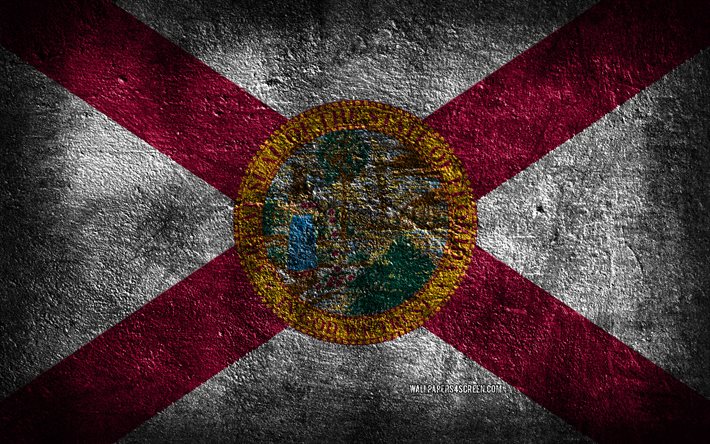 4k, Florida State flag, stone texture, Flag of Florida State, Florida flag, Day of Florida, grunge art, Florida, American national symbols, Florida State, American states, USA