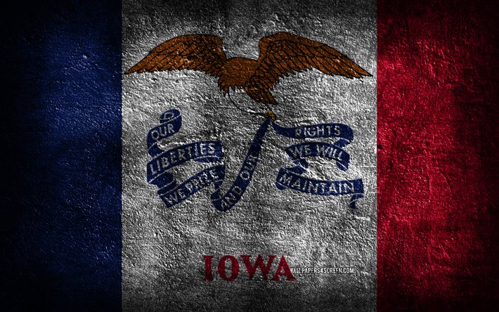 4k, bandeira do estado de iowa, textura de pedra, bandeira de iowa, dia de iowa, grunge arte, iowa, símbolos nacionais americanos, estado de iowa, estados americanos, eua