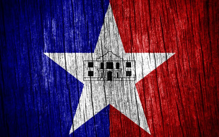 4k, サンアントニオの旗, アメリカの都市, サンアントニオの日, アメリカ合衆国, 木製のテクスチャフラグ, サンアントニオ, テキサス州, テキサスの都市, 米国の都市, テキサス州サンアントニオ