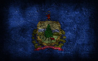 4k, Vermont State flag, stone texture, Flag of Vermont State, Vermont flag, Day of Vermont, grunge art, Vermont, American national symbols, Vermont State, American states, USA