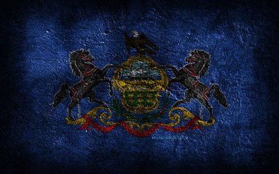 4k, Pennsylvania State flag, stone texture, Flag of Pennsylvania State, Pennsylvania flag, Day of Pennsylvania, grunge art, Pennsylvania, Pennsylvania State, American states, USA