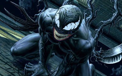 Venom, 4k, darkness, Marvel Comics, antiheroes, pictures with Venom, creative, Venom 4K