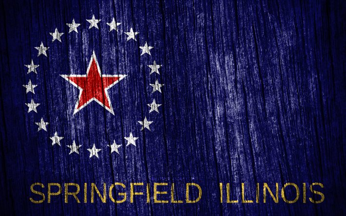 4k, 스프링필드의 국기, 미국 도시들, 스프링필드의 날, 미국, 나무 질감 깃발, 스프링필드 깃발, 스프링필드, 일리노이 주, 일리노이의 도시들, 미국 도시, 스프링필드 일리노이