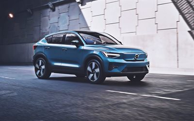 Volvo C40 Recharge, highway, 2022 cars, electric crossovers, Blue Volvo C40, 2022 Volvo C40, electric cars, swedish cars, Volvo