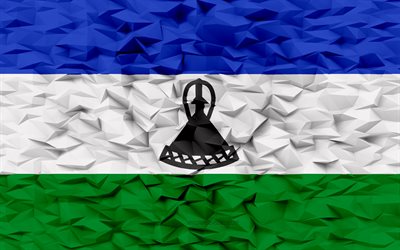 bandiera del lesotho, 4k, sfondo del poligono 3d, struttura del poligono 3d, giorno del lesotho, bandiera del lesotho 3d, simboli nazionali del lesotho, arte 3d, lesotho