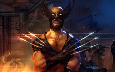 Wolverine, 4k, darkness, Marvel Comics, superheroes, Logan, James Howlett, pictures with Wolverine, creative, Wolverine 4K