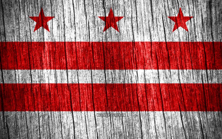 4k, ワシントンの旗, アメリカの都市, ワシントンの日, アメリカ合衆国, 木製のテクスチャフラグ, ワシントン, コロンビア州, コロンビアの都市, 米国の都市, ワシントンコロンビア