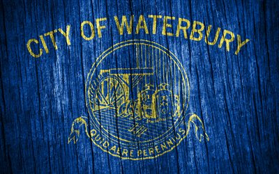 4k, bandeira de waterbury, cidades americanas, dia de waterbury, eua, textura de madeira bandeiras, waterbury bandeira, waterbury, estado de connecticut, cidades de connecticut, cidades dos eua, waterbury connecticut