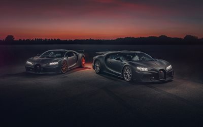 Bugatti Chiron, nightscapes, 2020 cars, hypercars, black Bugatti Chiron, 2020 Bugatti Chiron, french cars, Bugatti