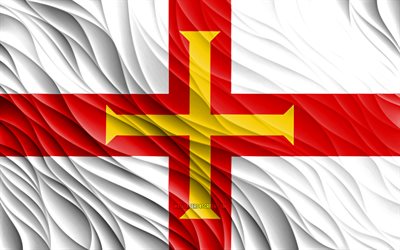 4k, Guernsey flag, wavy 3D flags, European countries, Channel Islands, flag of Guernsey, Day of Guernsey, 3D waves, Europe, Guernsey national symbols, Guernsey