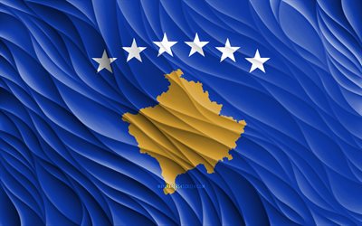 4k, drapeau kosovar, ondulé 3d drapeaux, les pays européens, le drapeau du kosovo, le jour du kosovo, les vagues 3d, l europe, les symboles nationaux kosovars, le kosovo