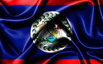 Belizean flag, 4K, North American countries, fabric flags, Day of Belize, flag of Belize, wavy silk flags, Belize flag, North America, Belizean national symbols, Belize