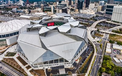 Mercedes-Benz Stadium, Atlanta United FC Stadium, MLS, top view, aerial view, Major League Soccer, Atlanta, Georgia, USA, Atlanta Falcons, Atlanta United FC, American Sports Arena