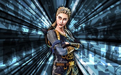 4k, highland warrior fortnite, sininen säteet tausta, highland warrior skin, abstrakti taide, fortnite highland warrior skin, fortnite-hahmot, highland warrior, fortnite, luova taide
