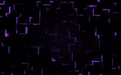 fond de cubes 3d violet noir, fond d art numérique 3d, fond de cubes 3d, néons violets, fond 3d violet clair, fond 3d rouge créatif