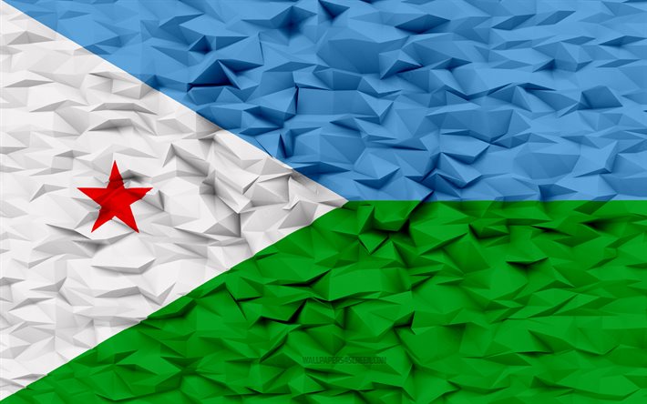ジブチの国旗, 4k, 3dポリゴンの背景, 3dポリゴンテクスチャ, ジブチの日, 3dジブチの国旗, ジブチの国家のシンボル, 3dアート, ジブチ
