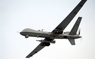 MQ-1 Predator, American remotely piloted aircraft, USAF, MQ-1 in the sky, drone, unmanned combat aerial vehicle, General Atomics MQ-1 Predator, United States Air Force, NATO, USA