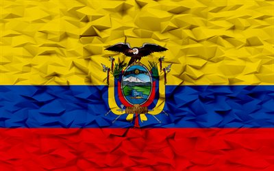 bandera de ecuador, 4k, fondo de polígono 3d, textura de polígono 3d, bandera ecuatoriana, día de ecuador, bandera de ecuador 3d, símbolos nacionales ecuatorianos, arte 3d, ecuador