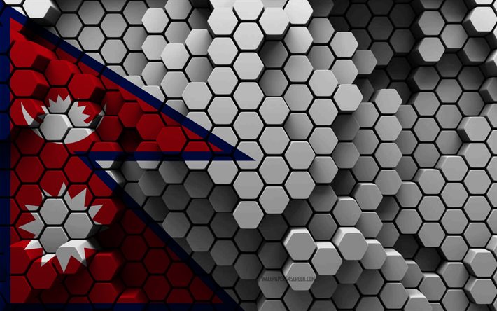 4k, nepals flagga, 3d hexagon bakgrund, nepal 3d flagga, nepals dag, 3d hexagon textur, nepals nationella symboler, nepal, 3d nepal flagga