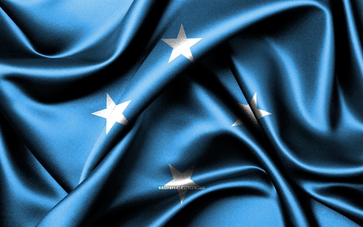 bandera de micronesia, 4k, países de oceanía, banderas de tela, día de micronesia, banderas de seda onduladas, oceanía, símbolos nacionales de micronesia, micronesia