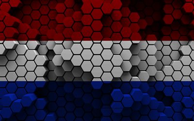 4k, オランダの旗, 3d六角形の背景, オランダの3dフラグ, オランダの日, 3d六角形テクスチャ, オランダの国家のシンボル, オランダ, 3dオランダの旗, ヨーロッパ諸国