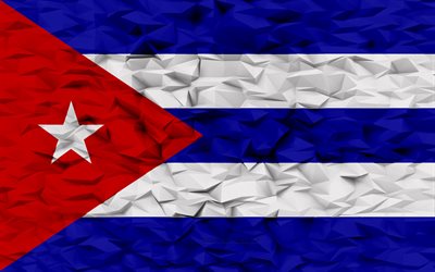 キューバの旗, 4k, 3dポリゴンの背景, 3dポリゴンテクスチャ, キューバの日, 3dキューバの旗, キューバの国家のシンボル, 3dアート, キューバ