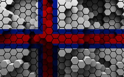 4k, bandera de las islas feroe, fondo hexagonal 3d, bandera 3d de las islas feroe, día de las islas feroe, textura hexagonal 3d, símbolos nacionales de las islas feroe, islas feroe, países europeos