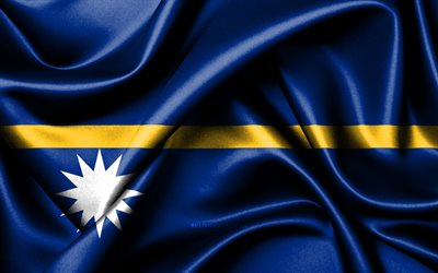 Nauru flag, 4K, Oceanian countries, fabric flags, Day of Nauru, flag of Nauru, wavy silk flags, Oceania, Nauru national symbols, Nauru