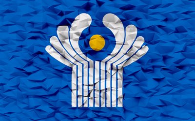 flagge der gemeinschaft unabhängiger staaten, 4k, 3d-polygonhintergrund, symbole der internationalen organisation, 3d-kunst, gemeinschaft unabhängiger staaten