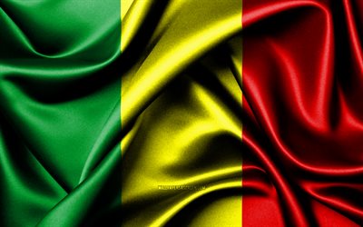 말리 국기, 4k, 아프리카 국가, 패브릭 플래그, 말리의 날, 말리의 국기, 물결 모양의 실크 깃발, 아프리카, 말리 국가 상징, 말리
