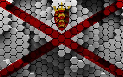 4k, Flag of Jersey, 3d hexagon background, Jersey 3d flag, Day of Jersey, 3d hexagon texture, Jersey national symbols, Jersey, 3d Jersey flag, European countries