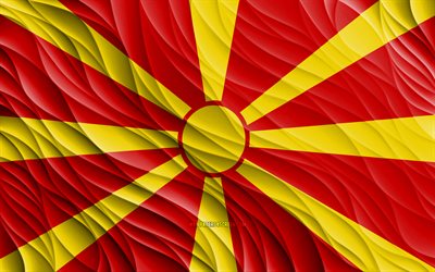 4k, makedoniens flagga, vågiga 3d-flaggor, europeiska länder, nordmakedoniens flagga, nordmakedoniens dag, 3d-vågor, europa, makedoniens nationella symboler, nordmakedonien