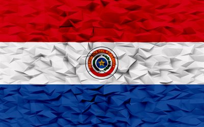 Flag of Paraguay, 4k, 3d polygon background, Paraguay flag, 3d polygon texture, Paraguayan flag, Day of Paraguay, 3d Paraguay flag, Paraguayan national symbols, 3d art, Paraguay