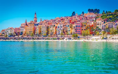 Menton, summer, coast, french cities, cityscapes, France, Europe, Menton France