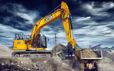 JCB 220X LC, 4k, tracked excavators, 2020 excavators, rubble loading, special machinery, excavator in career, 220X LC, construction vehicles, special equipment, HDR, excavators, JCB