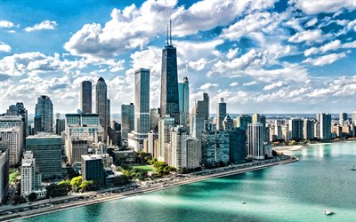 शिकागो, 4k, राजधानी, गगनचुंबी इमारतों, आधुनिक इमारतों, जॉन हैनकॉक केंद्र, उत्तर हार्बर टॉवर, पार्क टावर, शिकागो पैनोरमा, शिकागो सिटीस्केप, इलिनोइस, अमेरीका