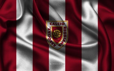 4k, AC Reggiana 1919 logo, burgundy white silk fabric, Italian football team, AC Reggiana 1919 emblem, Serie B, AC Reggiana 1919, Italy, football, AC Reggiana 1919 flag, soccer, Reggiana FC