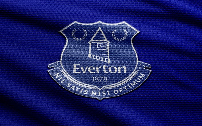 شعار النسيج إيفرتون, 4k, خلفية النسيج الأزرق, الدوري الممتاز, خوخه, كرة القدم, شعار إيفرتون, نادي كرة القدم الإنجليزي, إيفرتون fc