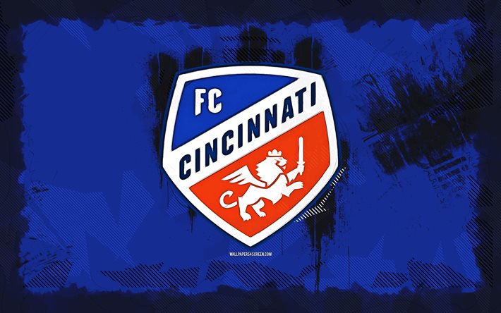 FC Cincinnati grunge logo, 4k, MLS, blue grunge background, soccer, FC Cincinnati emblem, football, FC Cincinnati logo, american soccer club, FC Cincinnati