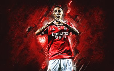 Angel Di Maria, SL Benfica, Argentine Footballer, Midfielder, Red Stone Background, Portugal, Football, Benfica