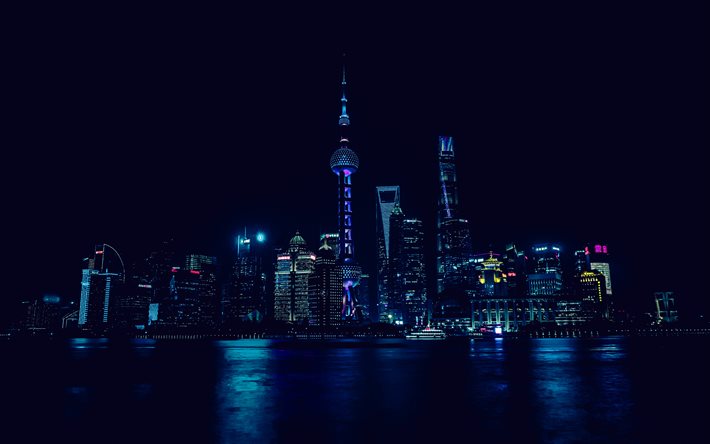 4k, xangai, torre de pérola oriental, torre de televisão de xangai, arranha  céus, centro financeiro mundial de xangai, torre de xangai, noite, skyline de xangai, china