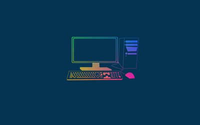 computer, blue background, creative