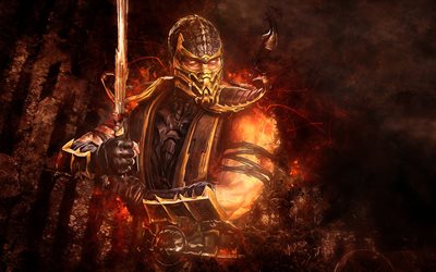 Scorpion, 4k, jeu de combat Mortal Kombat, les personnages