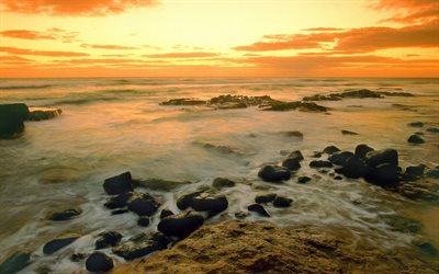estados unidos, costa, hawaii, el amanecer del sol, por la mañana, el océano