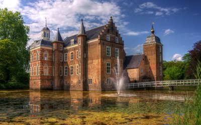 旧城, オランダの, ロック, 池の, 噴水