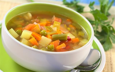 sopa de verduras, foto, la milanesa de la sopa de verduras, un plato de sopa