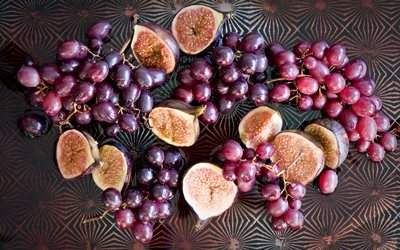 des fruits, des raisins, des figues