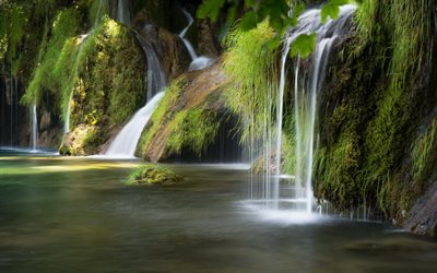 vattenfall, friskhet, fallande vatten
