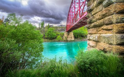 new zealand, emerald, iron bridge, blue river